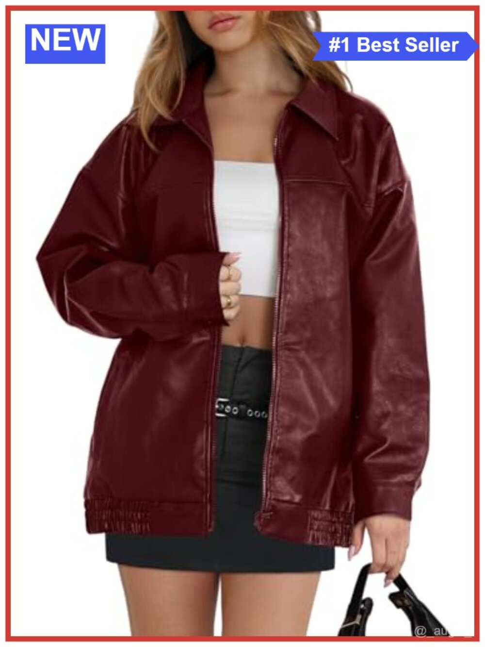 WIHOLL Faux Leather Oversized Moto Jacket Zip Up